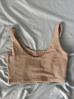 Brandy Melville Women's Scoop Neck Crop Tank Top in brown